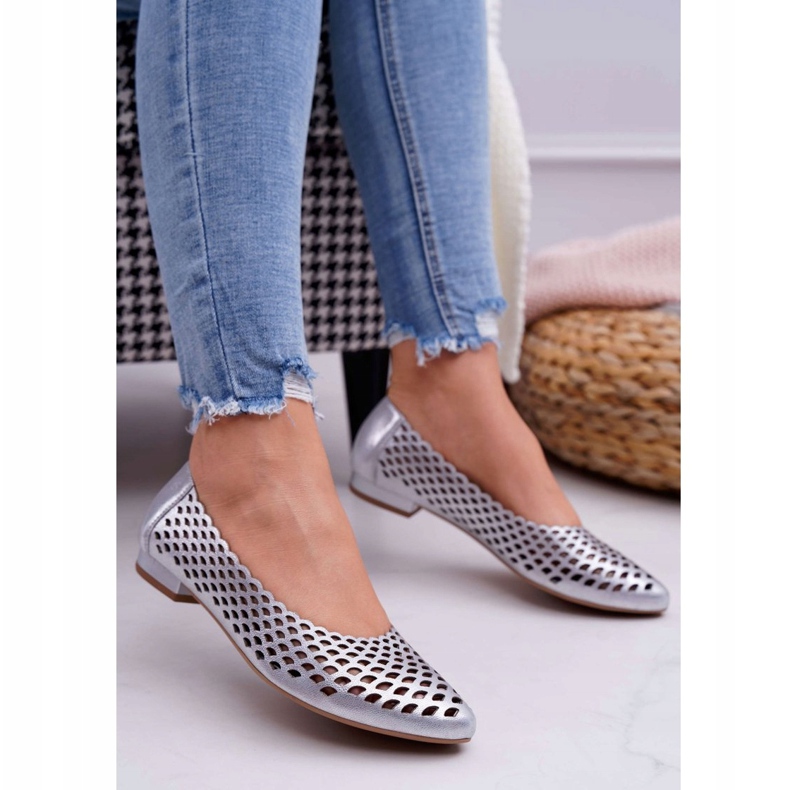 Exquisite Balerini pentru femei Piele argintie Rafinat 1107/1 gri 1