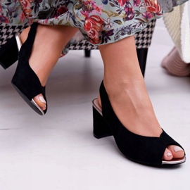 EVE Sandale de damă pe toc piele de căprioară negru Pollem 2