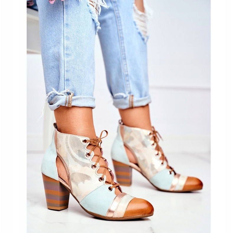 Cizme pentru femei din piele cu toc Maciejka Spring 03938-04 bej multicolor verde 2