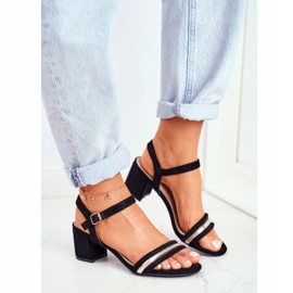 S.Barski Sandale de damă pe toc cu sclipici negru Wixi 1