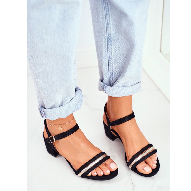 S.Barski Sandale de damă pe toc cu sclipici negru Wixi 2