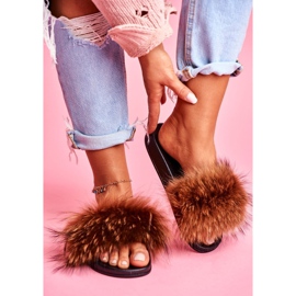 Papuci de dama cu blana naturala maro Naturis 2