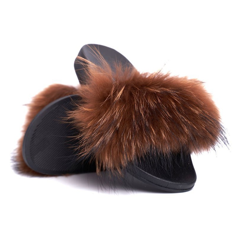 Papuci de dama cu blana naturala maro Naturis 1