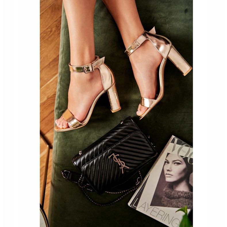 Sandale pentru femei pe toc înalt Laura Messi 1760 Piele Auriu Iliada de aur 1