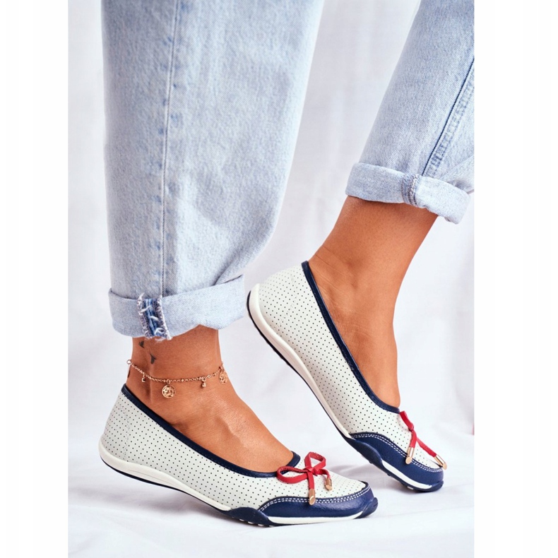 EVE Balerini cu piele albă și roșie pentru femei Erdola roșu albastru marin 2