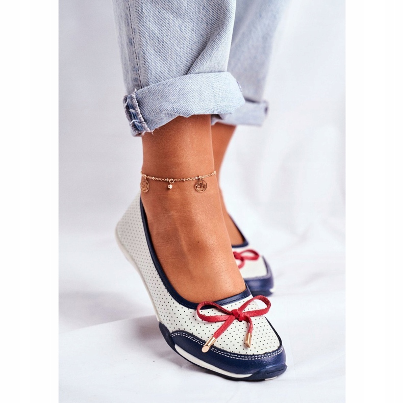 EVE Balerini cu piele albă și roșie pentru femei Erdola roșu albastru marin 1