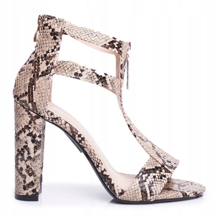 PS1 Sandale pentru femei pe un toc Șarpe Nebunie bej maro 2