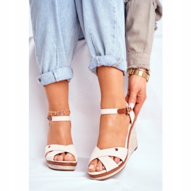 SEA Sandale pentru femei pe pană bej LaMane 2