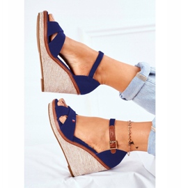 SEA Sandale pentru femei pe pană albastră LaMane albastru marin 1