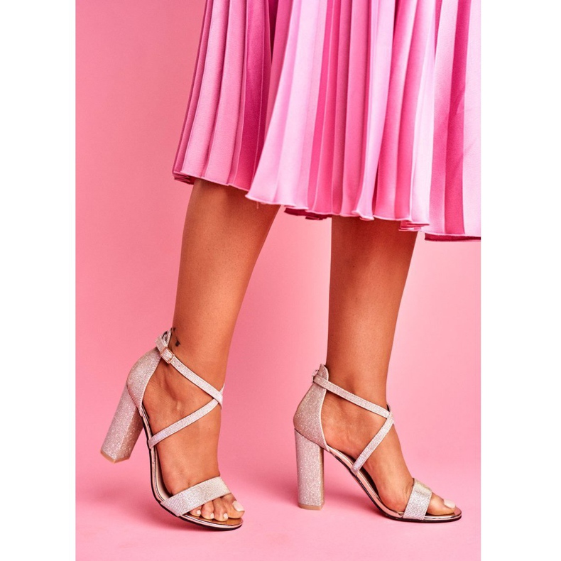 SEA Sandale de damă pe toc Glitter Golden Vivi de aur 1