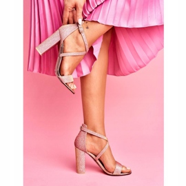 SEA Sandale de damă pe toc Glitter Champagne Vivi roz galben 1