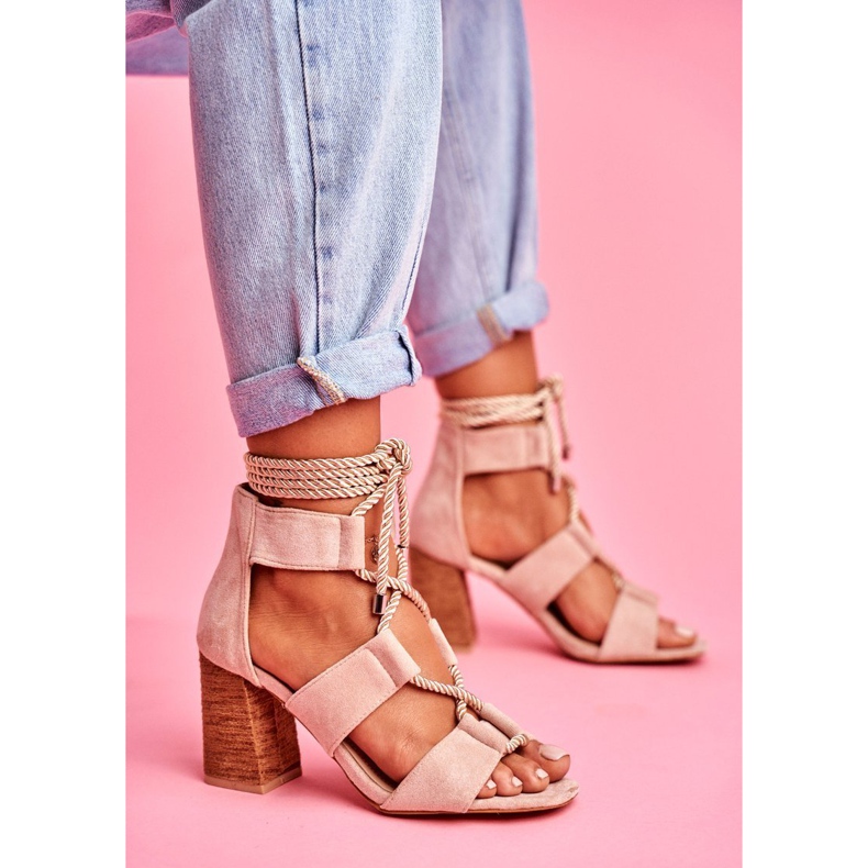 SEA Sandale de damă pe toc tocate piele de căprioară bej bej Amore 1