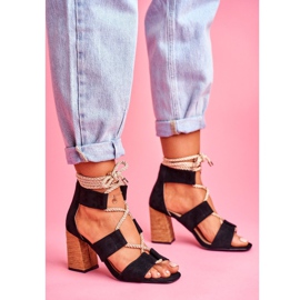 SEA Sandale de damă pe toc tocate piele de căprioară negru Amore 1