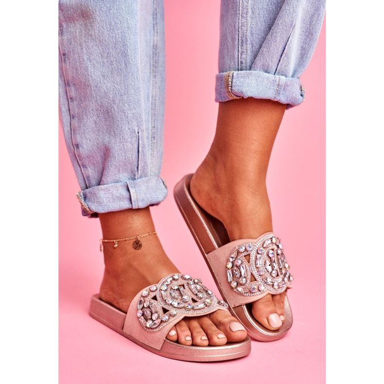 PS1 Papuci de damă cu cristale Auriu roz Audrey galben 1