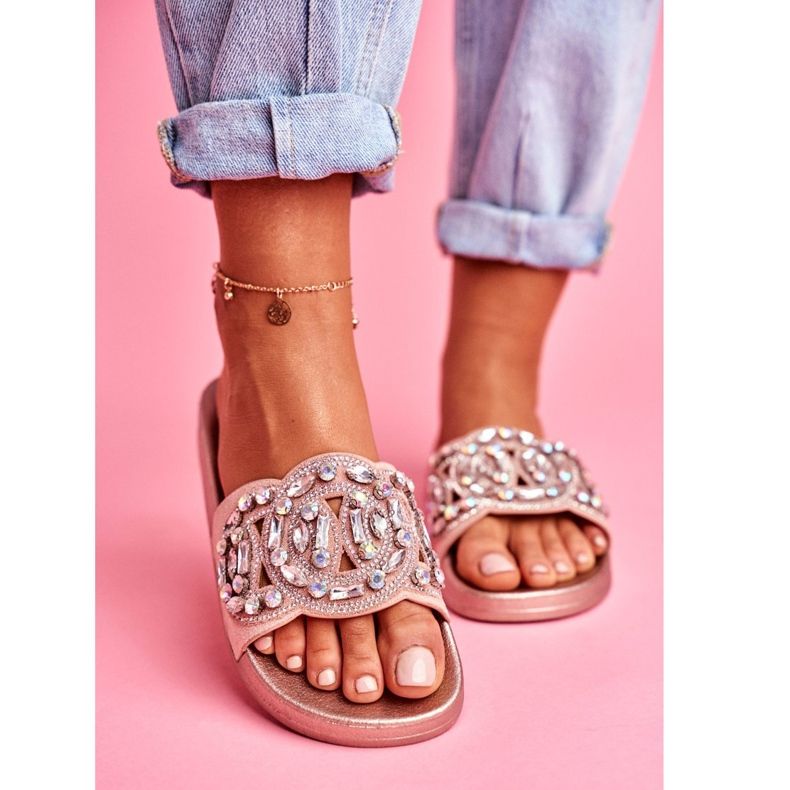 PS1 Papuci de damă cu cristale Auriu roz Audrey galben 2