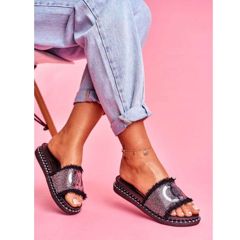 PS1 Papuci de dama Black Valley cu cristale negru 1