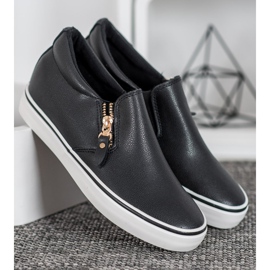 SHELOVET Sliponi negri cu fermoar negru 1