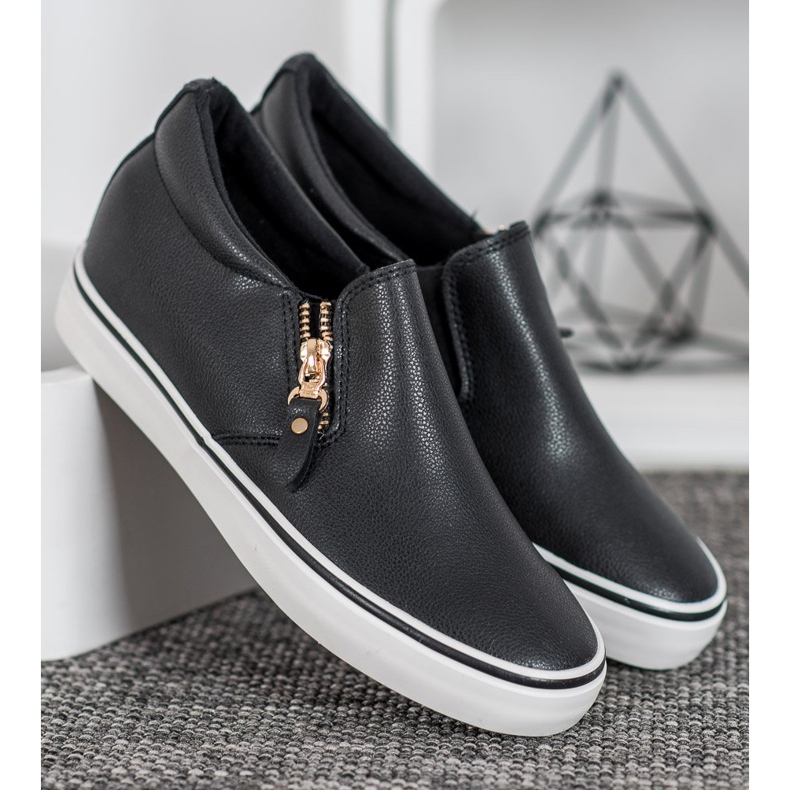 SHELOVET Sliponi negri cu fermoar negru 1