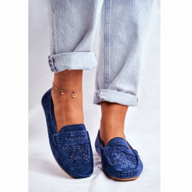 S.Barski Mocasini de damă cu piele ajurată Blue Salem Salem albastru marin 2