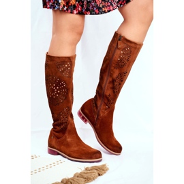 Cizme înalte de damă Maciejka Leather Openwork Camel 04525-29 maro 1