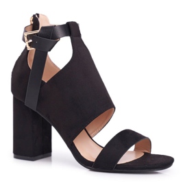 Vinceza Sandale de damă pe toc înalt cu palmă negru cu coadă 1