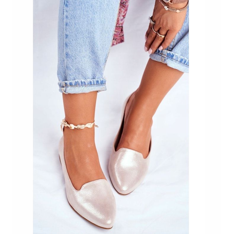 Balerini pentru femei Sergio Leone Beige Gold BL610 de aur 1