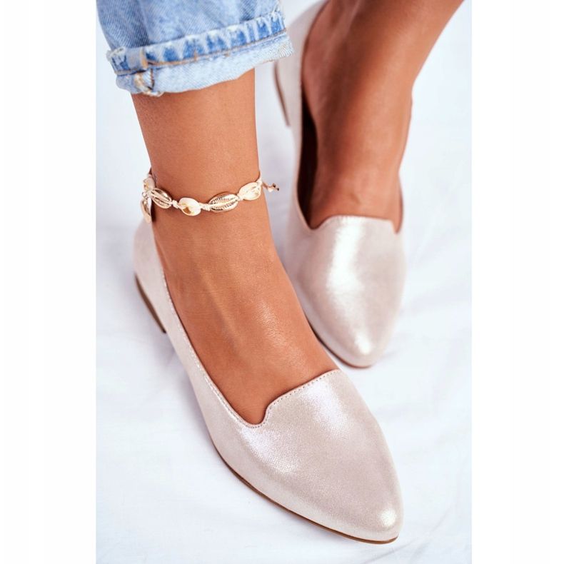 Balerini pentru femei Sergio Leone Beige Gold BL610 de aur 2