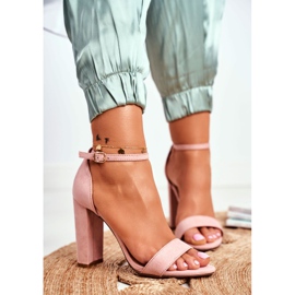 ADY Sandale de damă pe toc de piele întoarsă roz Anastasie 1