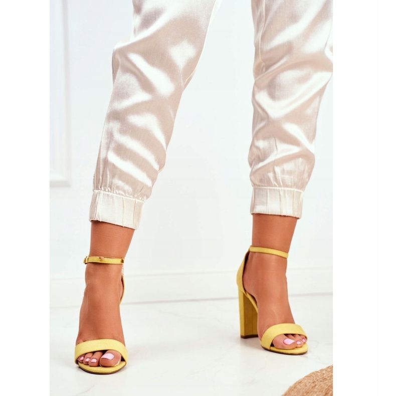 FW1 Sandale de damă pe toc piele de căprioară galben Anastasie 1