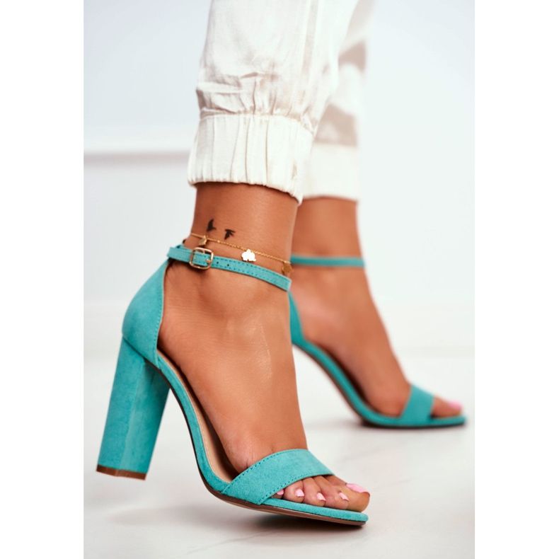 ADY Sandale de damă pe toc de piele întoarsă verde Anastasie 2