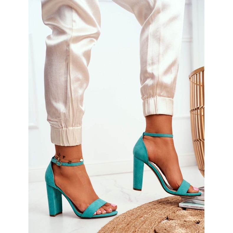 ADY Sandale de damă pe toc de piele întoarsă verde Anastasie 1