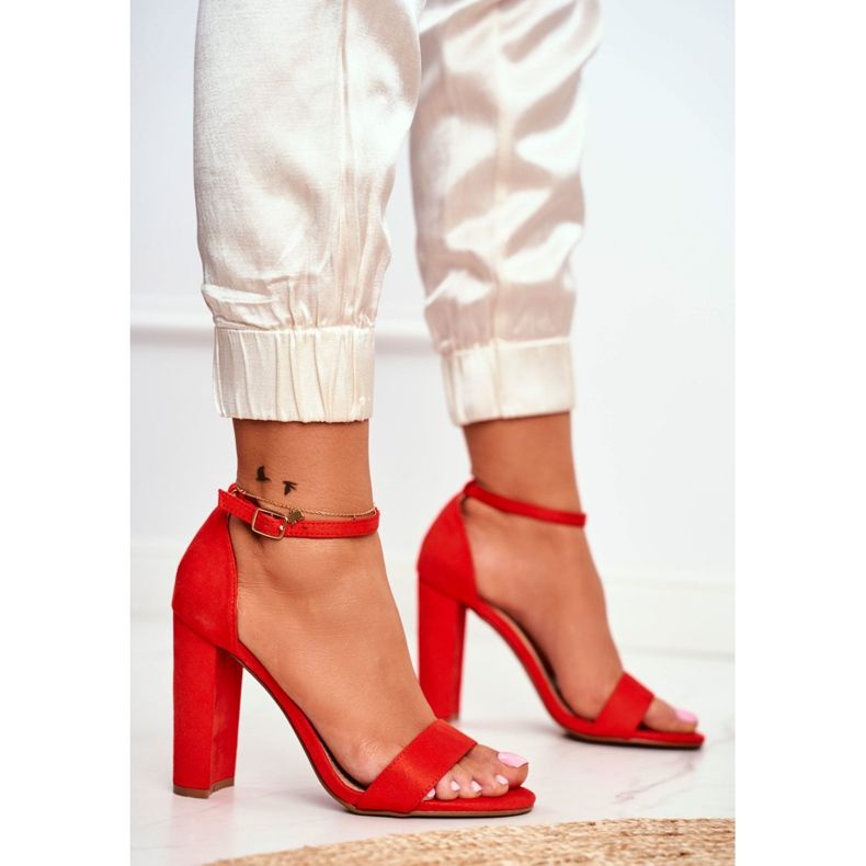 FW1 Sandale de damă pe toc piele de căprioară portocaliu Anastasie portocale 2