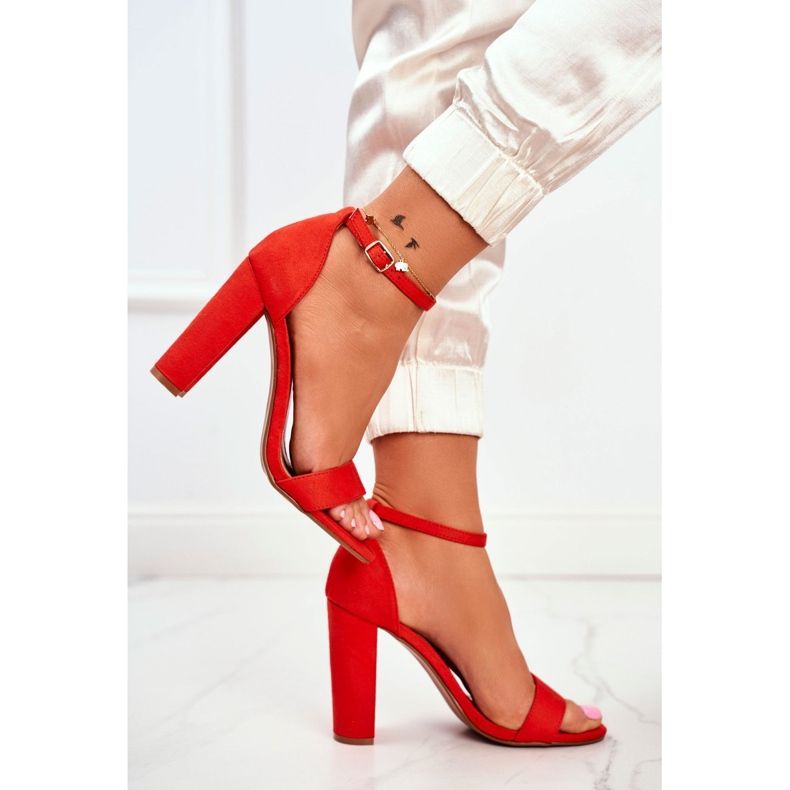 FW1 Sandale de damă pe toc piele de căprioară portocaliu Anastasie portocale 1