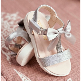 FRROCK Sandale pentru copii cu velcro pentru fete Silver Bella gri 2