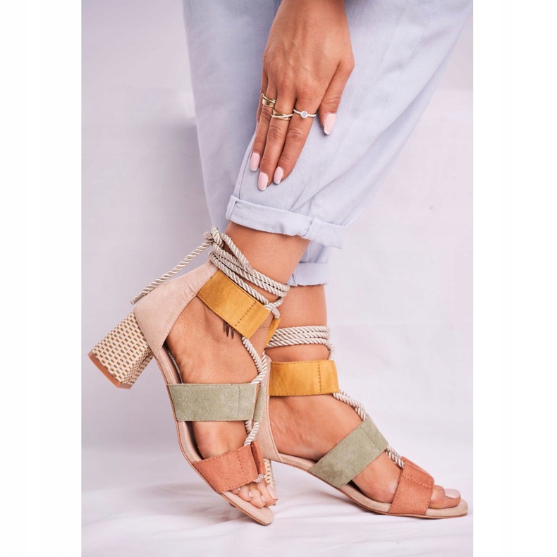 Bellucci Sandale de damă pe toc din piele de căprioară Beckie colorate maro multicolor 2