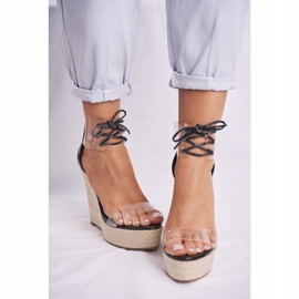 FB1 Sandale de damă pe pană negru Beautiful Way 2