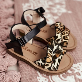 FRROCK Sandale pentru copii cu velcro pentru fete Leopard Mimi negru 2
