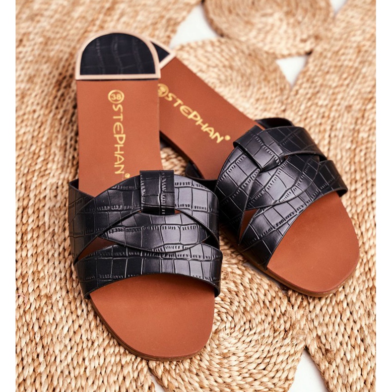 HAN Papuci de damă Șarpe Piele Negru Șansă 1