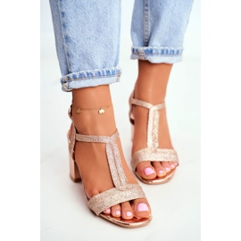 HAN Sandale de damă pe toc Glitter Champagne Perfecto roz galben 2 HAN Sandale de damă pe toc Glitter Champagne Perfecto roz galben 2