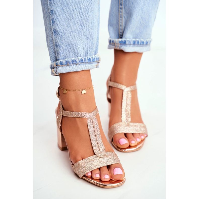 HAN Sandale de damă pe toc Glitter Champagne Perfecto roz galben 2 HAN Sandale de damă pe toc Glitter Champagne Perfecto roz galben 2