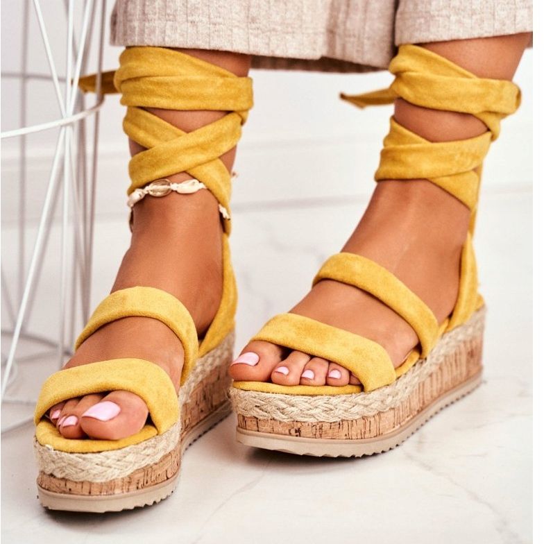 FS1 Sandale pentru femei pe platformă Legate galben La Favorite 2
