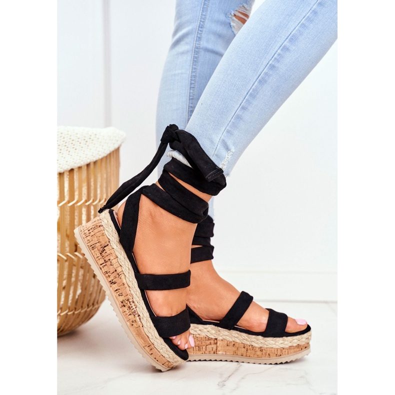HAN Sandale de dama pe platformă legate negru La Favorite 1