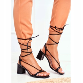 HAN Sandale pentru femei pe toc legat de dimineața neagră negru 2