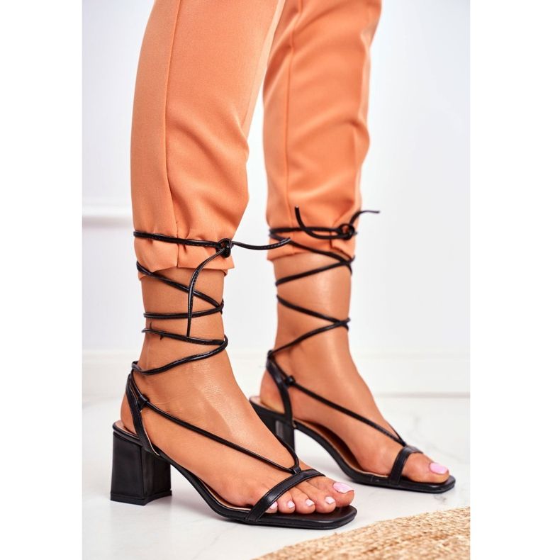 HAN Sandale pentru femei pe toc legat de dimineața neagră negru 1