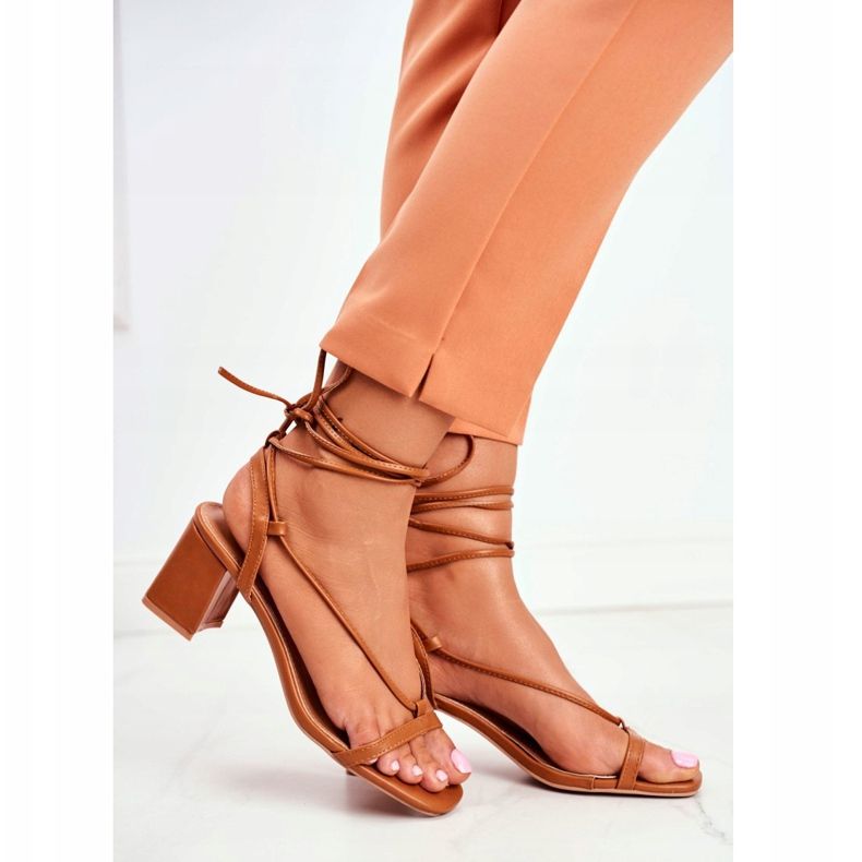 FS1 Sandale de damă pe toc tocat Camel Dimineață maro 2