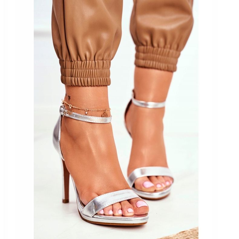 FW1 Sandale de damă pe toc înalt Frenzy de argint gri 2