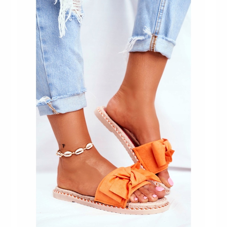 FJ1 Papuci de damă cu arc portocaliu de fericire cu neon portocale 2