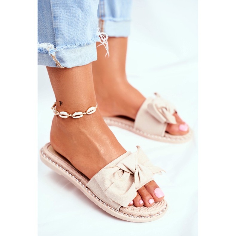 FRJ Papuci de fericire bej, cu arc, pentru femei 2