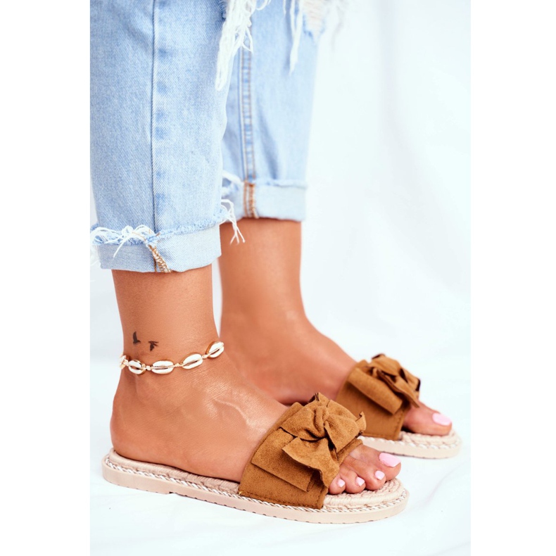 FRJ Papuci de damă cu un arc Camel Fericire maro 2