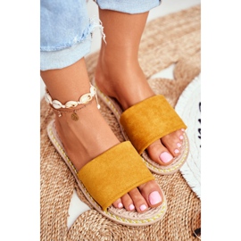 FRJ Papuci de damă clasici din piele galbenă Look Up Me 1